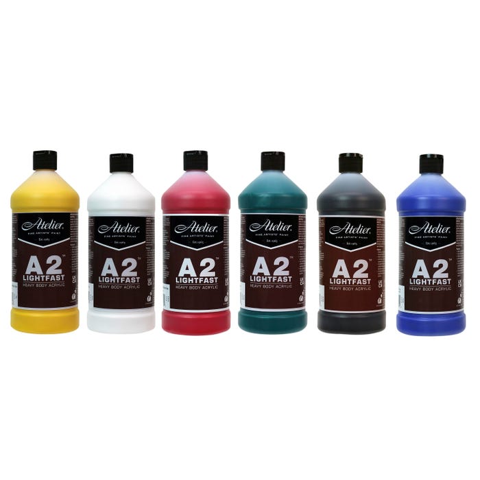 Chroma A2 Lightfast Heavy Body Acrylic Paint Set, 33.81 Ounces, Assorted Colors, Set of 6