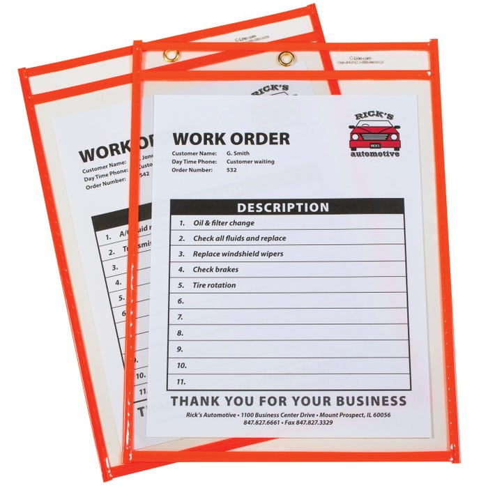 C-Line Dry-Erase Reusable Pockets, Neon Orange, 9 x 12 Inches, Pack of 15
