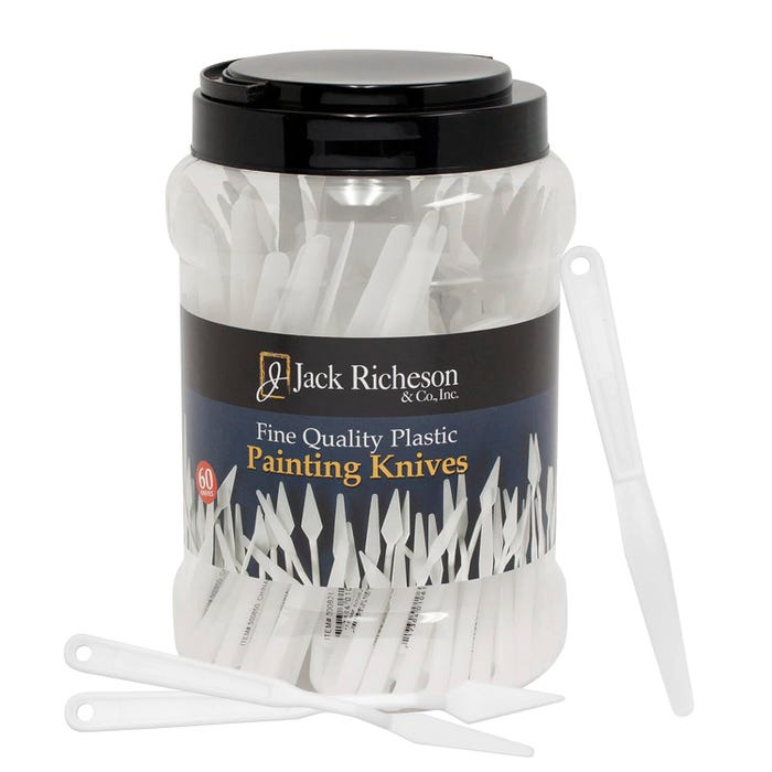 Jack Richeson 1-Piece Flexible Painting Knife Assortment, Assorted Size, Plastic Blade, White, Set of 60