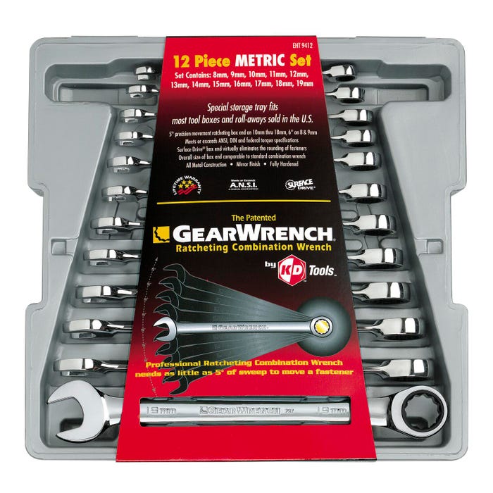 Gearwrench 12-Piece Ratcheting Combination Wrench Set - Metric, Set of 12