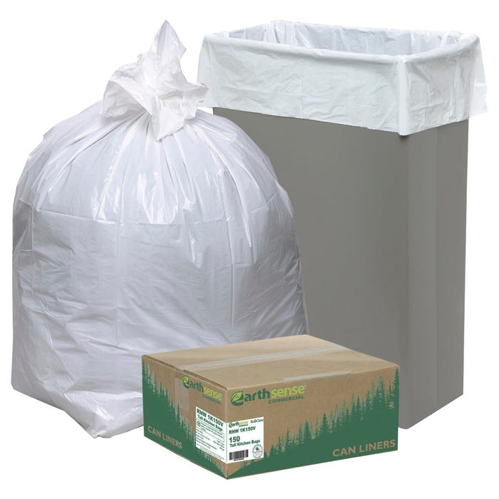 Webster Industries Heavy Duty Recycled Trash Can Liners, Plastic, White, Pack of 150