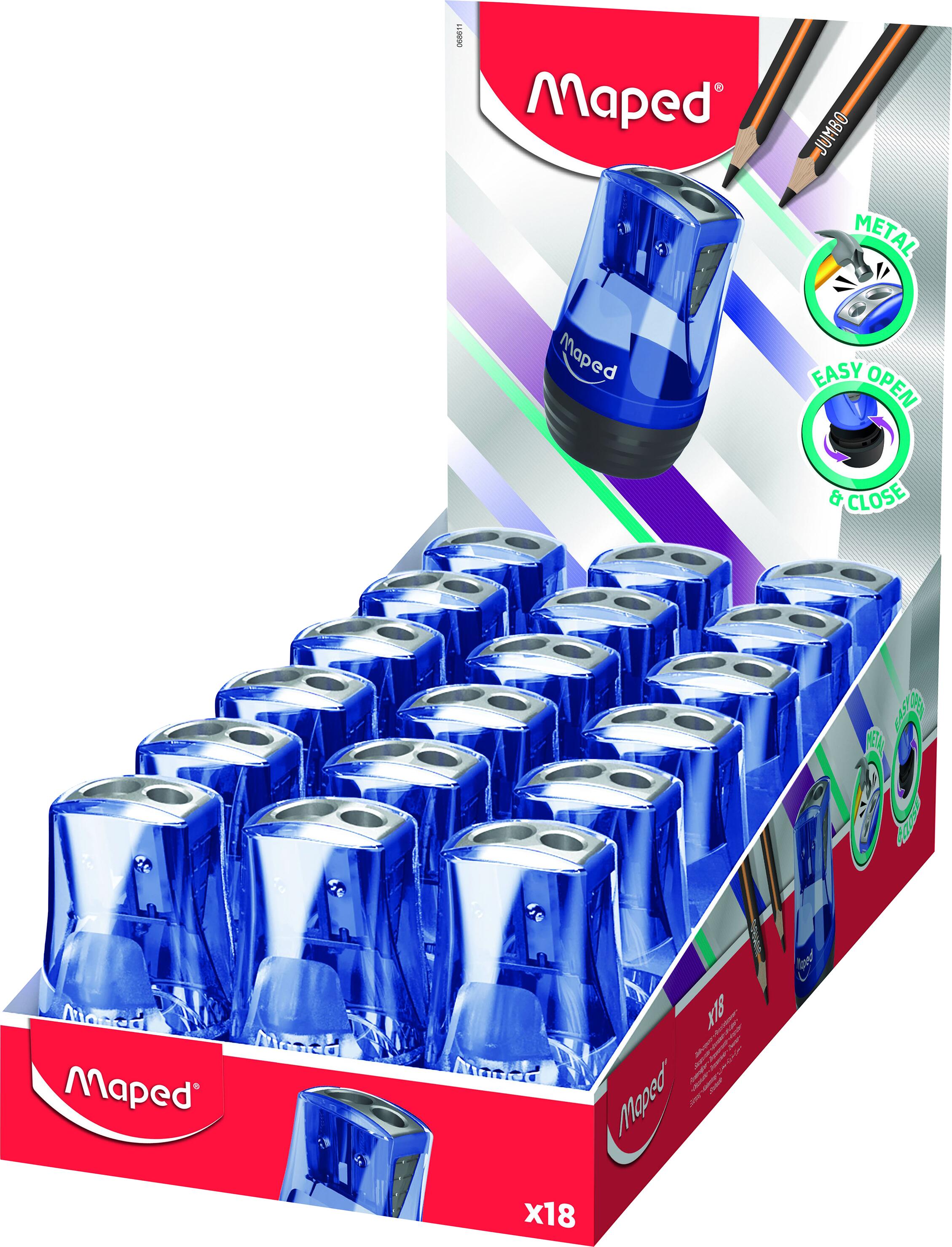 Maped Dual-Hole Tonic Pencil Sharpeners, Blue, Pack of 18