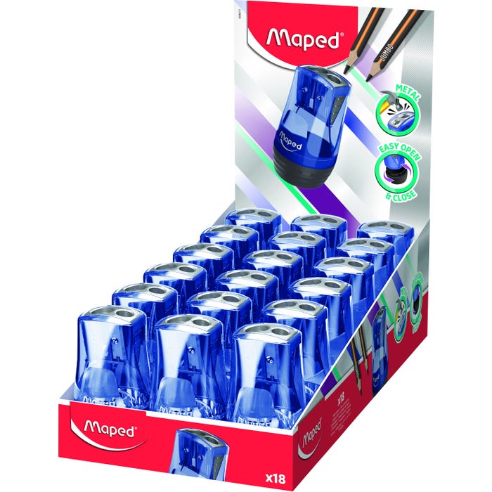 Maped Dual-Hole Tonic Pencil Sharpeners, Blue, Pack of 18