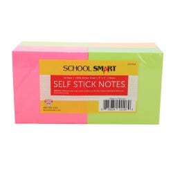 School Smart Removable Self-Stick Adhesive Notes, 3 x 3 Inches, Assorted Neon Colors, 100 Sheets, Pack of 12 2147344