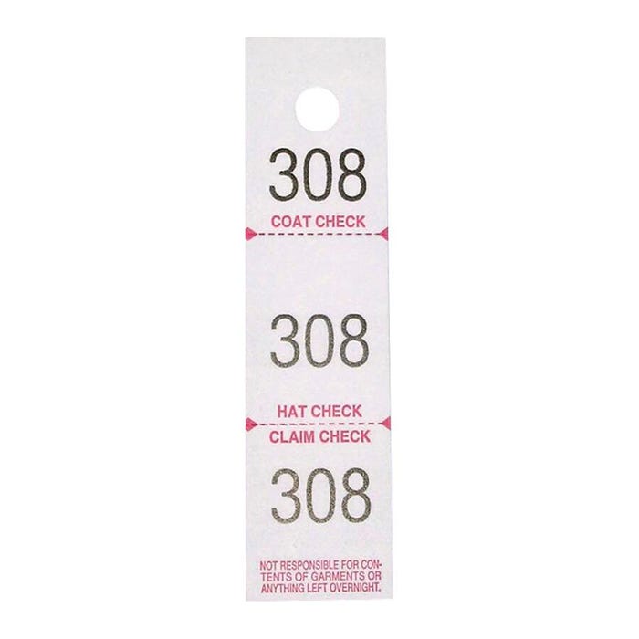 Sparco 3-Part Numbered Coat Check Ticket, White, Pack of 500