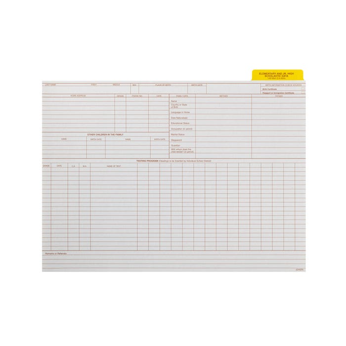 Hammond & Stephens Data Insert for Cumulative Record Folder, 9 x 11-3/4 Inches, Set of 25