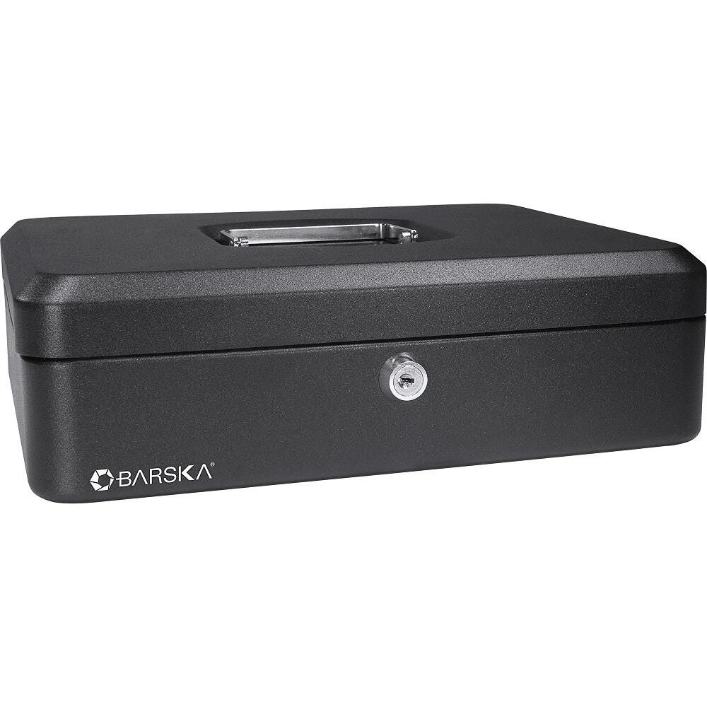 Global Industrial Barska CB11834 Cash Box With Keyed Lock, 12 W x 9-7/16 D x 3-9/16 H Inches, Steel, Black 2162439