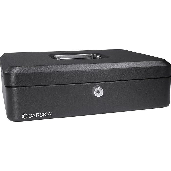Global Industrial Barska CB11834 Cash Box With Keyed Lock, 12 x 9-7/16 x 3-9/16 Inches, Steel, Black
