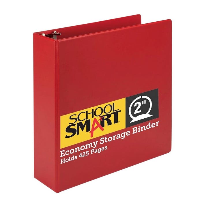School Smart Round Ring Binder, Polypropylene, 2 Inches, Red