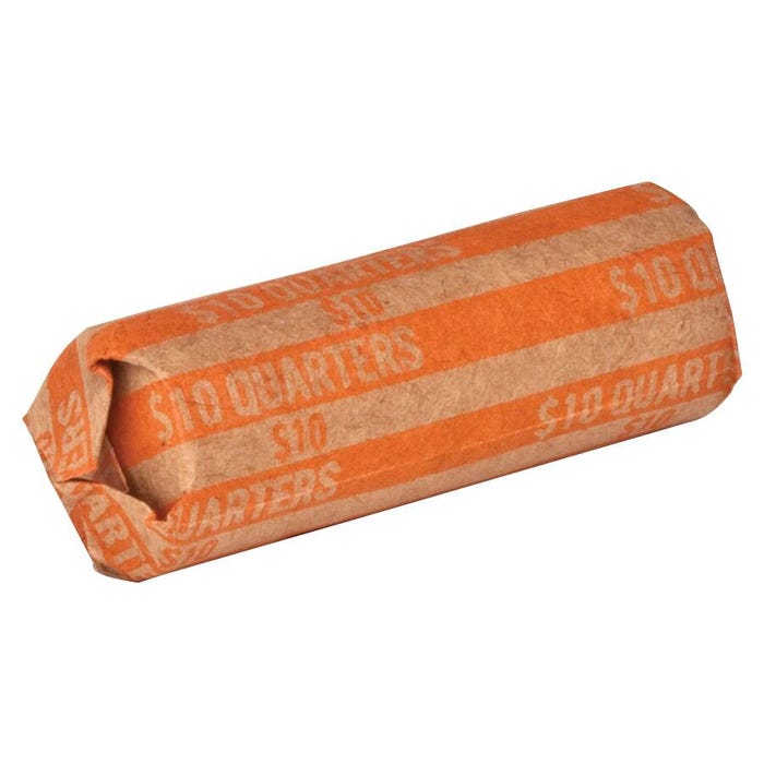 Sparco Flat Coin Wrapper for $10 Quarters, 60 lb, Kraft Paper, Orange, Pack of 1000