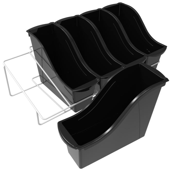 Storex Metal Shelf Rack with 5 Small Book Bins, 22-3/8 x 11-3/4 x 6-1/4 Inches, Black