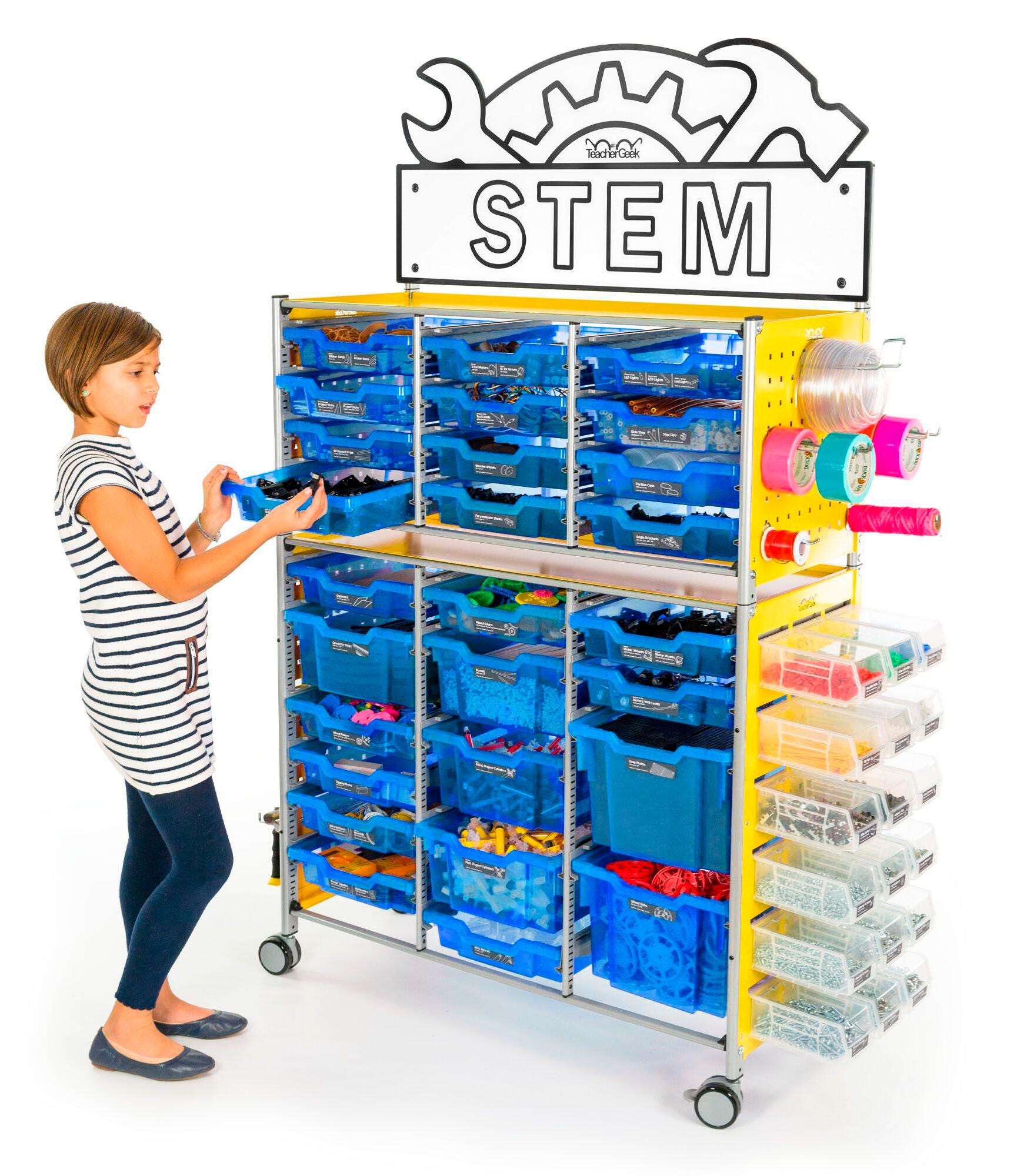 TeacherGeek Ultimate STEAM Maker Activity Cart, Blueberry with STEM Sign, Item Number 2021429