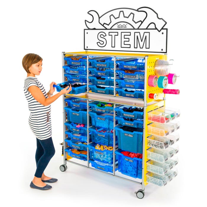 TeacherGeek Ultimate STEAM Maker Activity Cart, Blueberry with STEM Sign