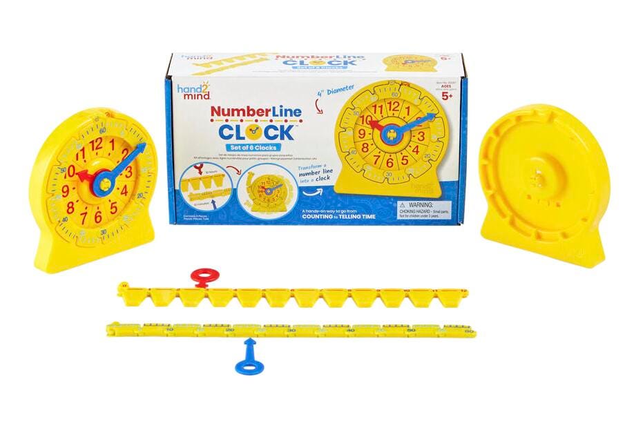 Hand2Mind Clock Numberline, Grades 1 to 4, Set of 6, Item Number 2098302