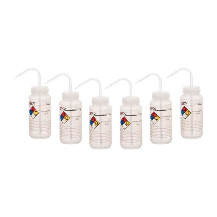 Eisco Labs 6PK Distilled Water Wash Bottle, 500ml, Wide Mouth, LDPE