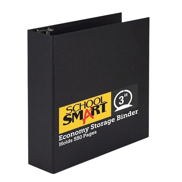 School Smart Round Ring Binder, Polypropylene, 3 Inches, Black