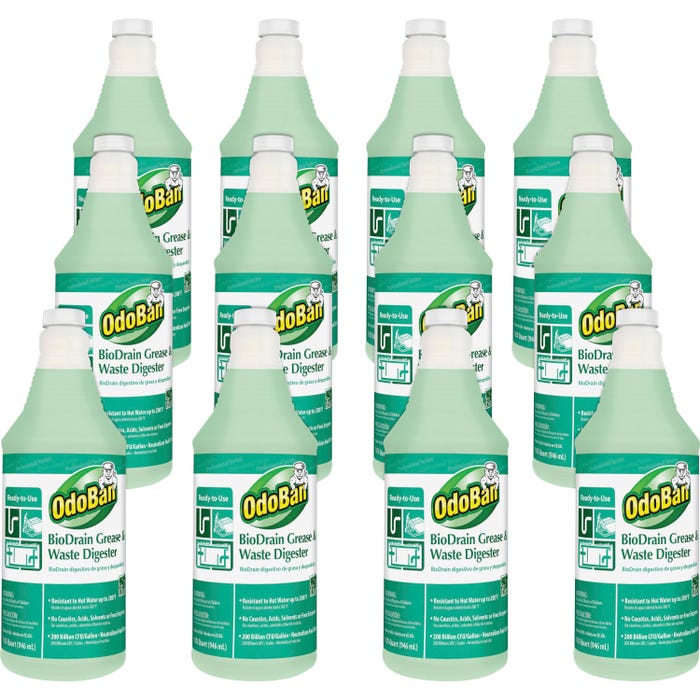 OdoBan BioDrain Grease/Waste Digester, Floral Scent, 32oz, Green, Pack of 12
