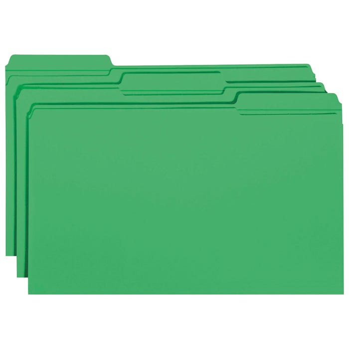 Smead Reinforced File Folders, Legal Size, 1/3 Cut Tabs, Green, Pack of 100