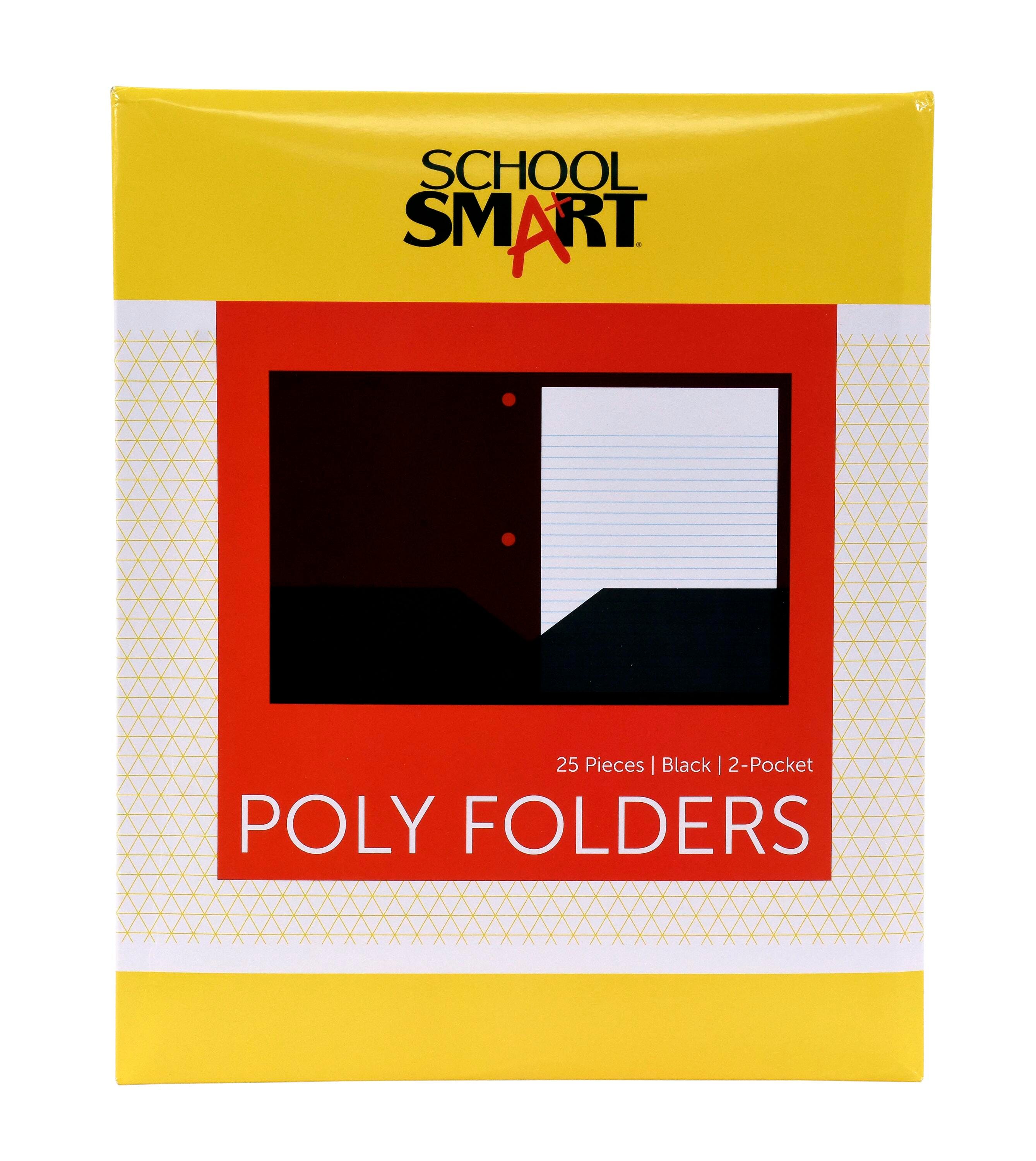 School Smart 2-Pocket Poly Folders, Letter Size, 3-Hole Punch, Black, Pack of 25 Item Number 2019636