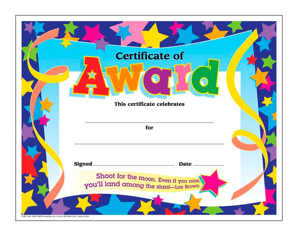Award Certificates, Item Number 2003455