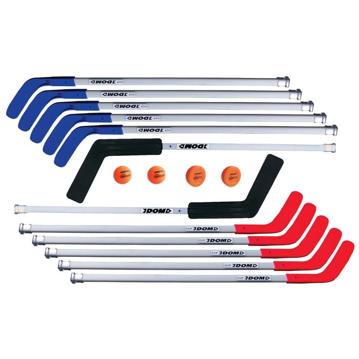 DOM Hockey Cup C6 Set, Includes 8 Sticks, 2 Goalie Sticks, 2 SuperPucks and 2 Balls