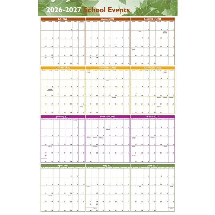 Hammond & Stephens School Events Wall Calendars, July 2026 to June 2027, 24 x 37 Inches, Set of 5