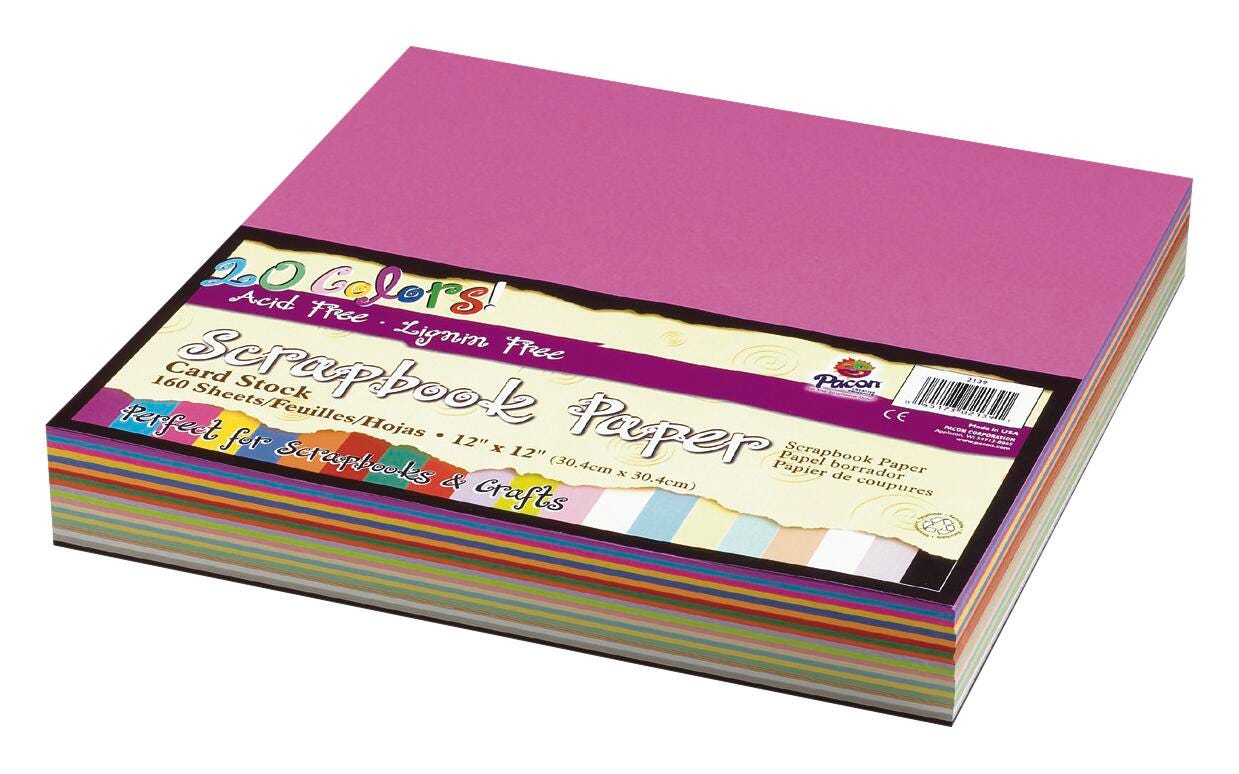 Image for Pacon Acid-Free Heavy Weight Card Stock, 12 x 12 Inches, Assorted Colors, 160 Sheets from School Specialty