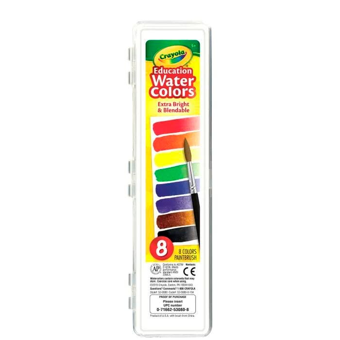 Crayola Semi-Moist Watercolor Paints, Oval Pan, 8 Assorted Colors