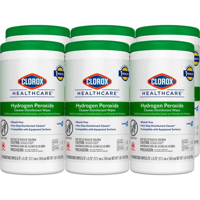 Clorox Healthcare Hydrogen Peroxide Disinfecting Wipes, 155 Count, 6 Canisters, Case of 930 Wipes