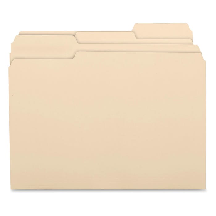 Business Source File Folder, Letter Size, 1/3 Cut Assorted Tabs, 11 Pt, Manila, Pack of 100