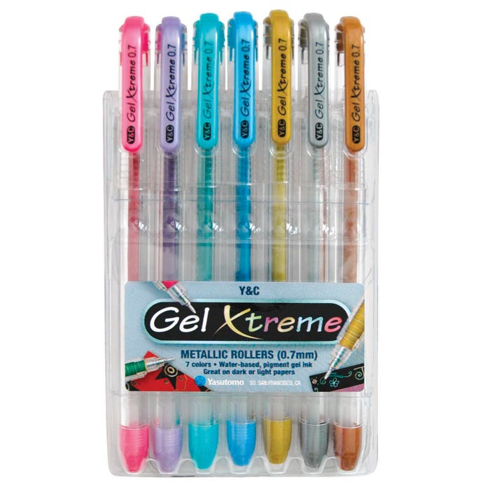 Yasutomo Y&C Xtreme Gel Pen, 0.7 mm Medium Tip, Metallic Colors, Pack of 7