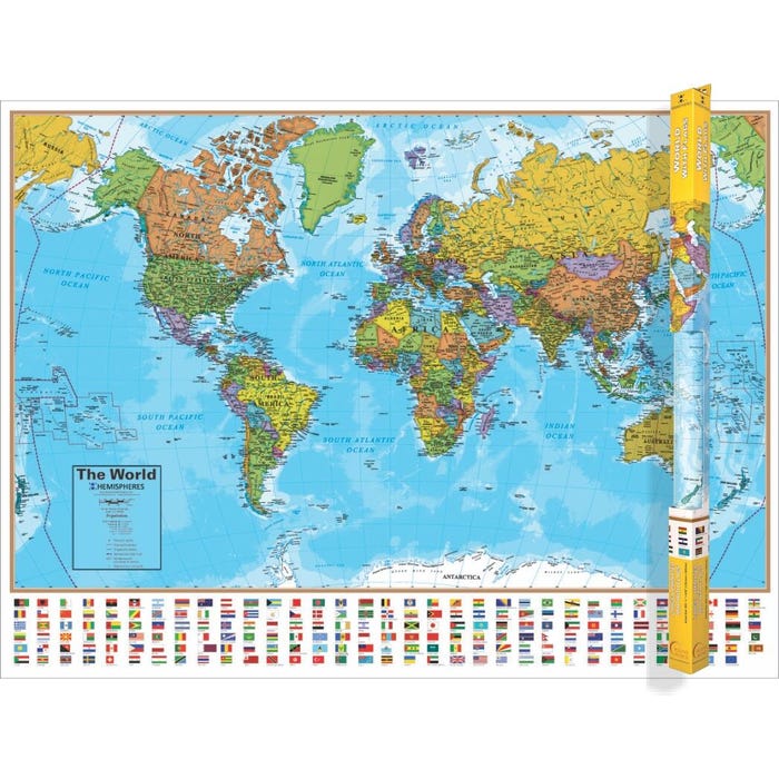 Round World Laminated World Map, 38 x 48 Inches