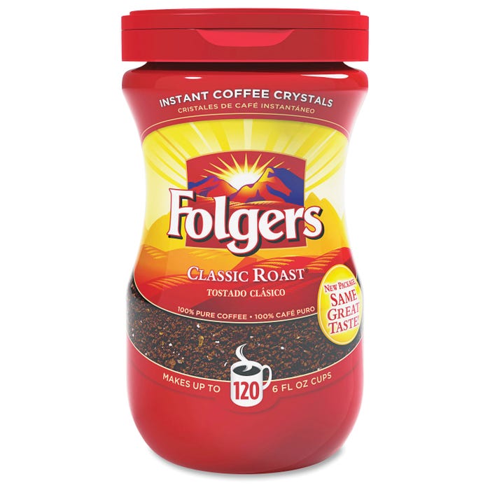 Folgers Instant Coffee Crystal, 8 oz, Dark Brown, Classic Roast