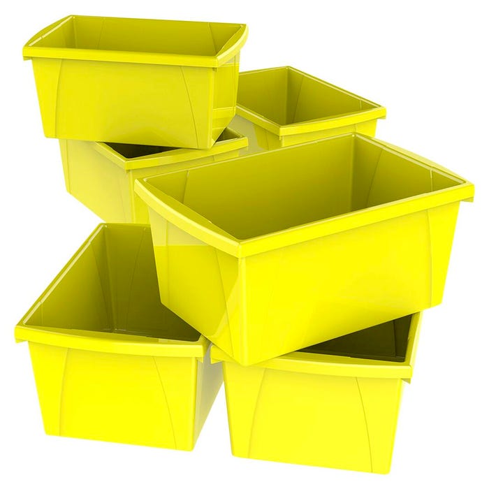 Storex Classroom Storage Bins, 5-1/2 Gallon, Yellow, Pack of 6