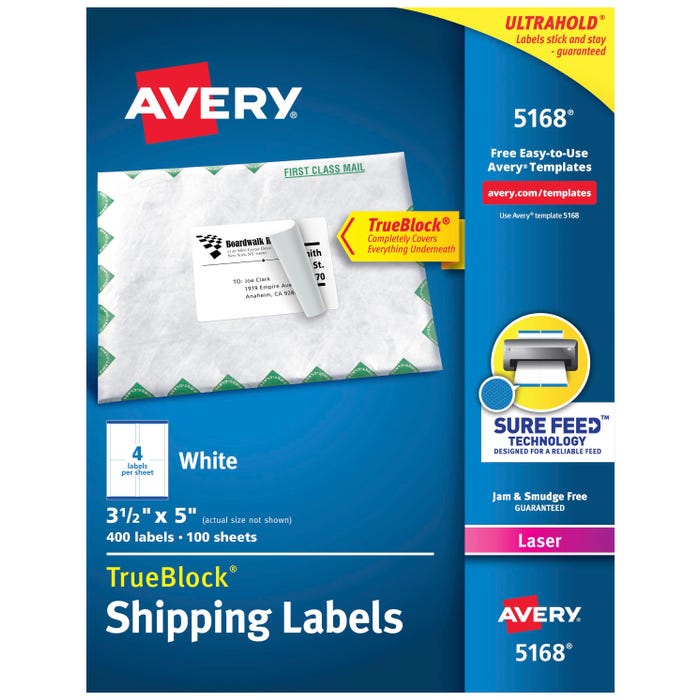Avery TrueBlock Shipping Labels, Laser, 3-1/2 x 5 Inches, White, Pack of 400