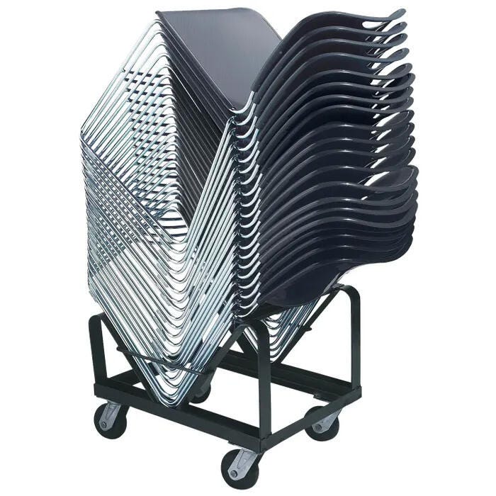 National Public Seating 8500 Series 40 High Density Stack Chairs In Black With Dolly