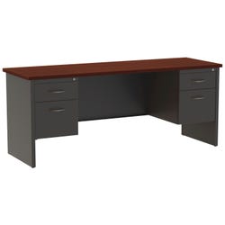 Lorell Mahogany Laminate/Charcoal Modular Desking, Double Pedestal Credenza, 72 x 24 Inches, Mahogany/Charcoal