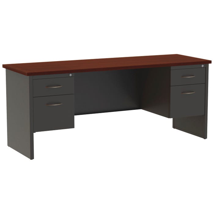 Lorell Mahogany Laminate/Charcoal Modular Desking, Double Pedestal Credenza, 72 x 24 Inches, Mahogany/Charcoal