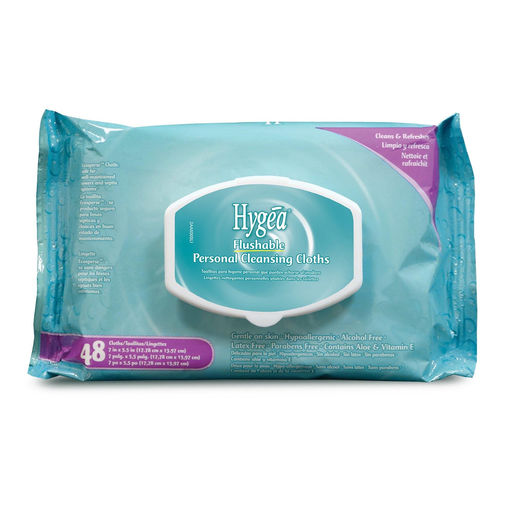Hygea Flushable Moist Wipes, Hypoallergenic, Light Scent, 48 Count Pack
