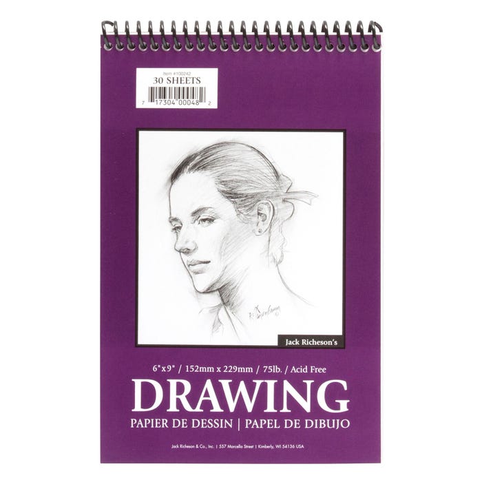 Jack Richeson Spiral Drawing Paper Pad, 75 lb, 6 x 9 Inch, 30 Sheets