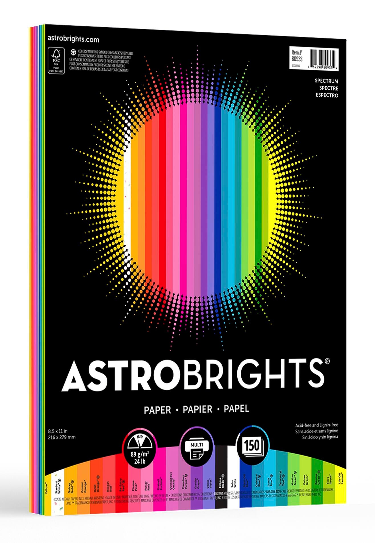 Astrobrights 25-Color Spectrum Pack, 24 lbs, 8-1/2 x 11 Inches, Pack of 150 1534825
