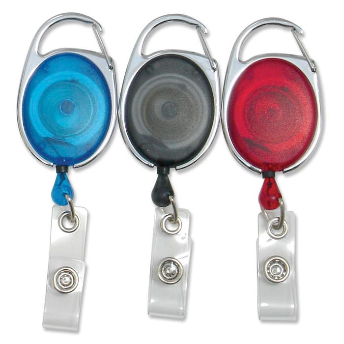 SICURIX Oval Quick Clip ID Card Reel with Belt Clip, 30 Inch Cord, Plastic, Assorted Color, Pack of 3