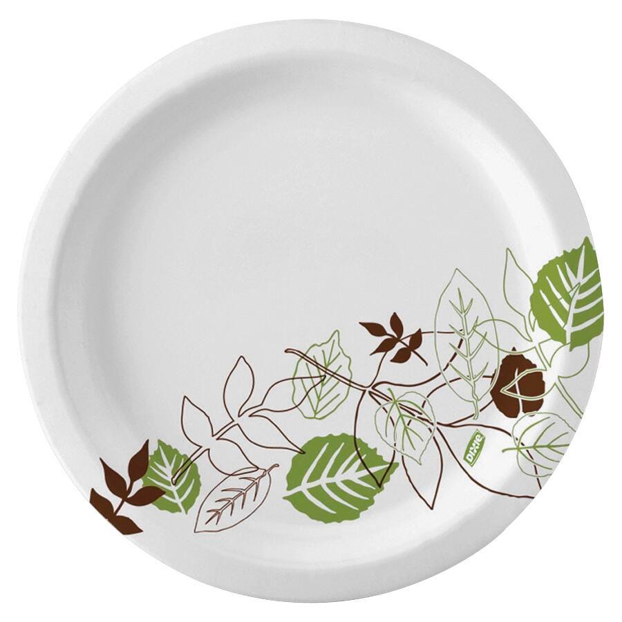 Dixie Foods Heavyweight Pathway Design Soak Proof Paper Plate, 8-1/2 W in, White, Pack of 125, Item Number 1406919