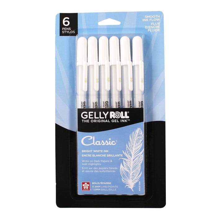 Sakura Gelly Roll Classic Gel Pens, 1.0 mm Bold Tip, White, Pack of 6