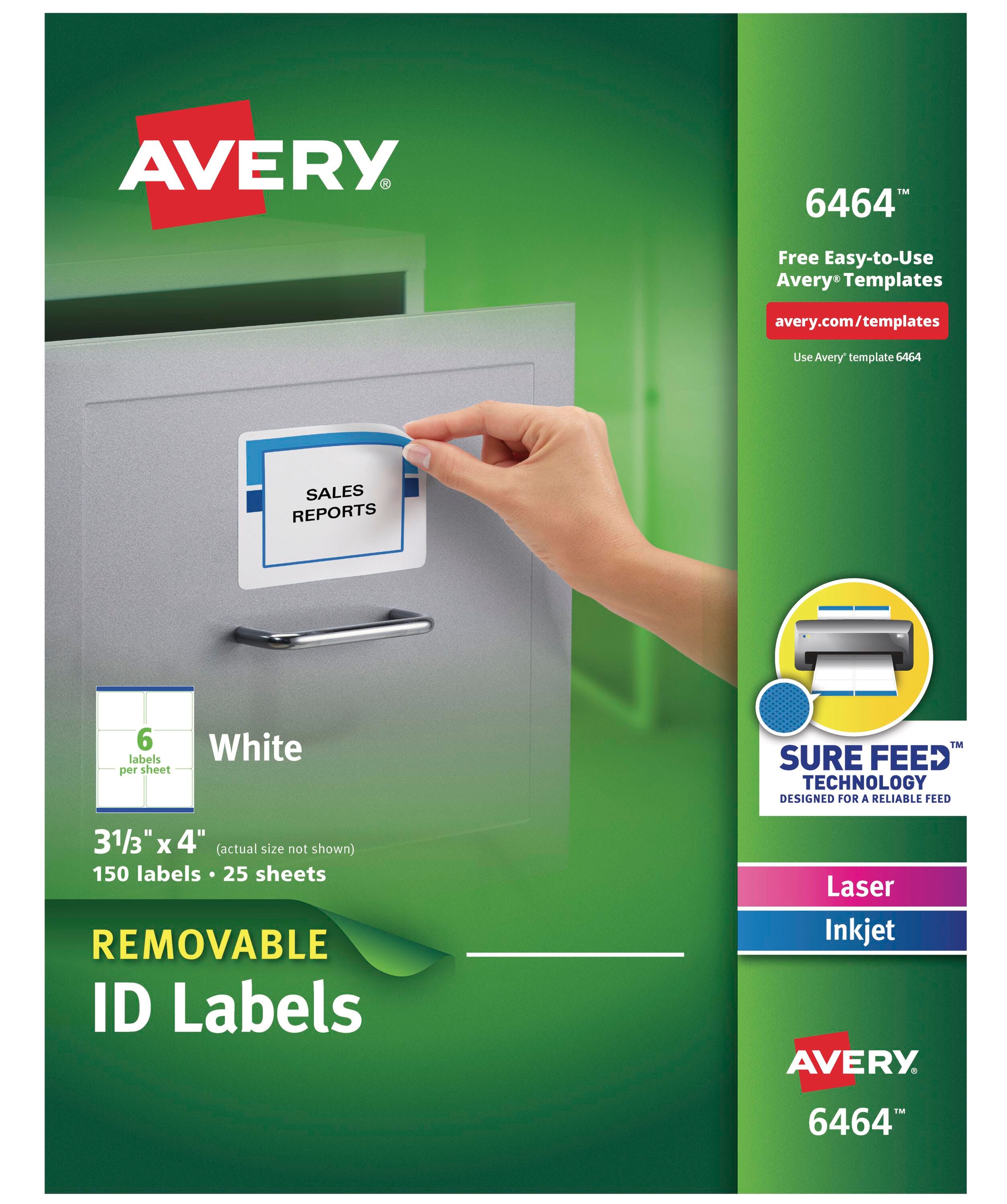 Avery Removable ID Labels, 3-1/3 x 4 Inches, Pack of 150 1054704