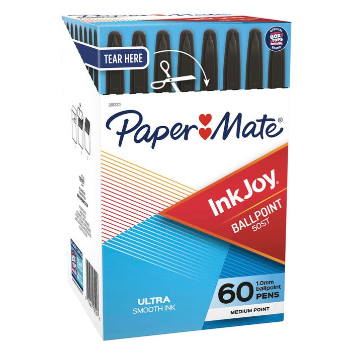 Paper Mate InkJoy 50ST Ballpoint Pens, Medium Point, 1.0 mm, Black, Pack of 60