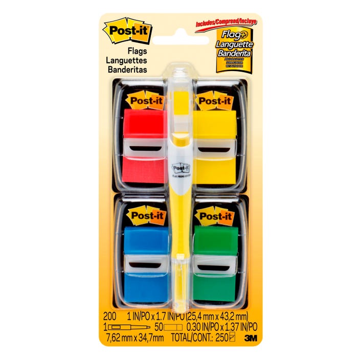 Post-it Flag Value Pack with Highlighter, 1/2 Inch, Primary Colors, Pack of 250
