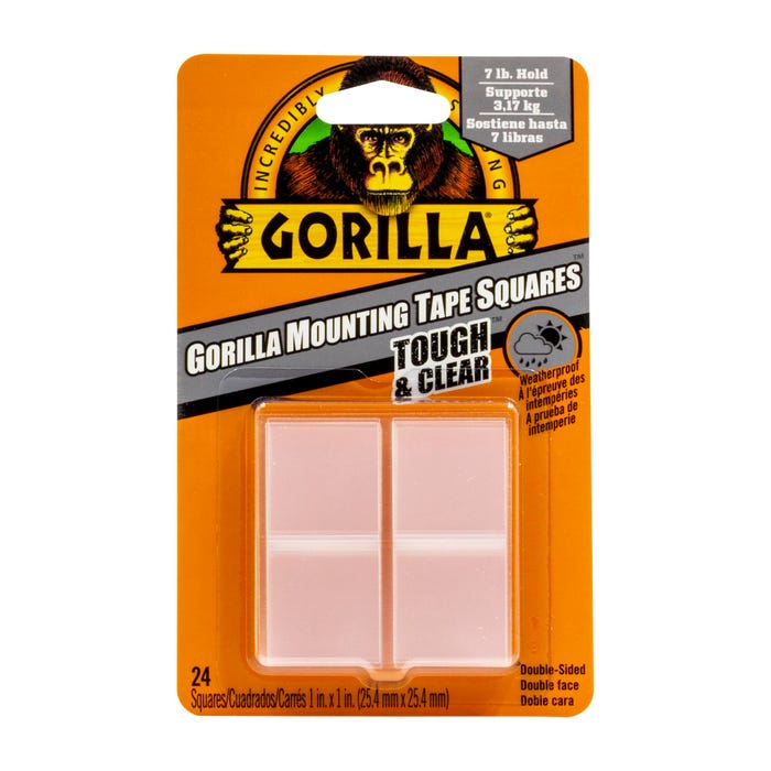 Gorilla Glue Mounting Tape Squares, 1 x 1 Inch, Clear, Pack of 24