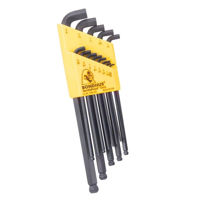 BONDHUS ProGuard 9-Piece Stubby Ball End L-Wrench Hex Key Set - Metric, 1.5 - 10 mm, Protanium Steel, Red, Set of 9