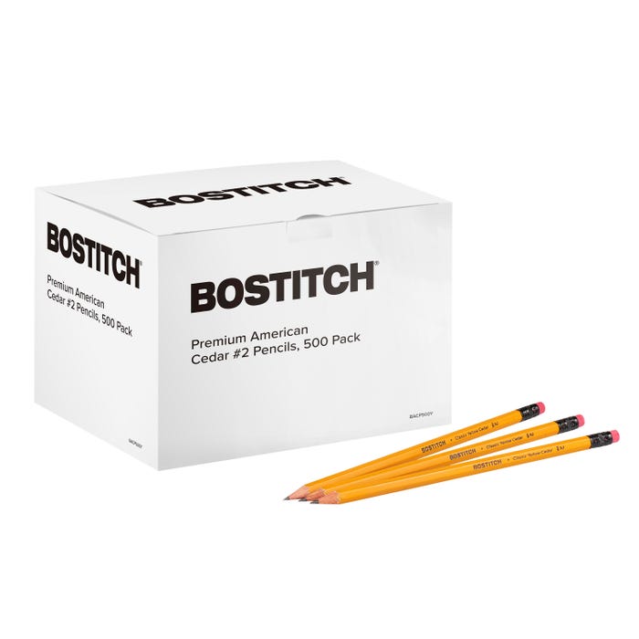 Bostitch Premium American Cedar Pencils, No 2, Pre-Sharpened, Box of 500